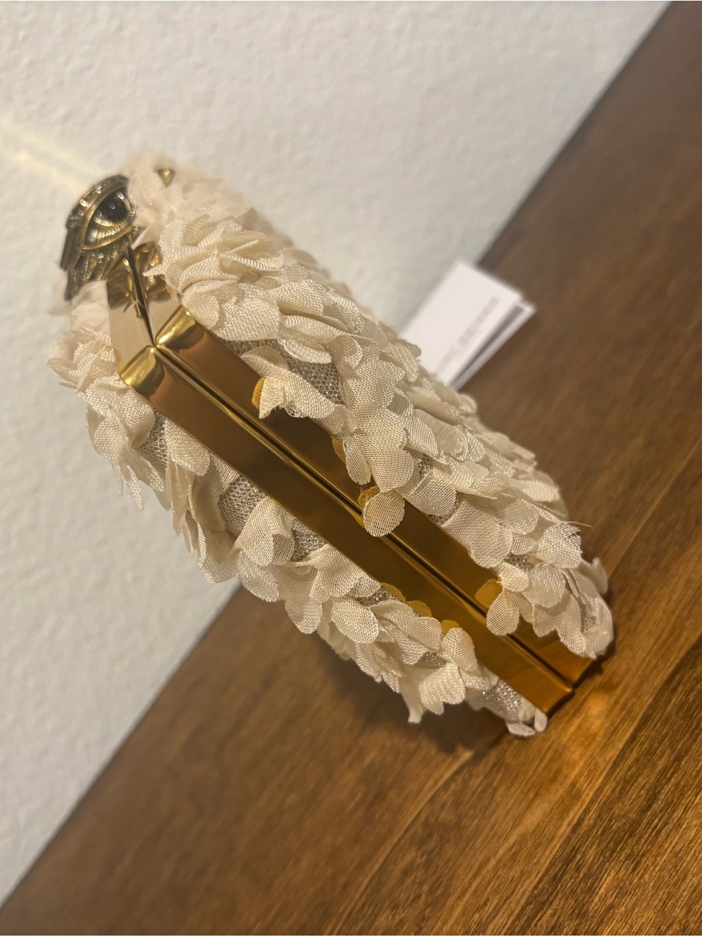 Kurt Geiger cream floral ruffle frame clutch - Picture 7 of 13